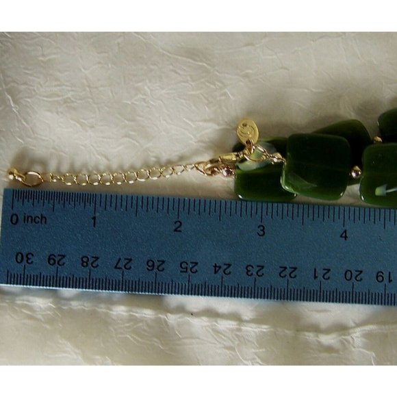 Vintage Charmin Charlie Signed Statement Necklace Faux Jade Panels Rhinestones - Picture 8 of 8